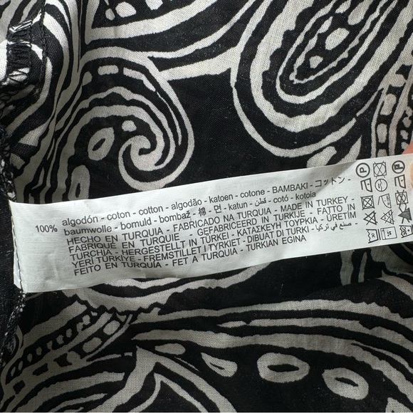 Zara Dress Black and White Floral Paisley Button Up Tie Belt Fit Flare Shirt XXL - Picture 9 of 10